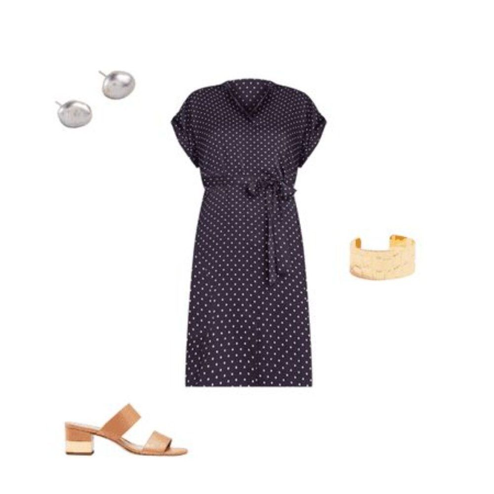 NWT Ann Taylor Polka Dot Belted Shirtdress in Navy